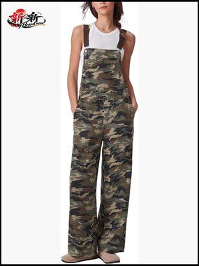 Cotton Blend Denim Jumpsuit Oversized Wide Leg Overalls Adjustable Straps